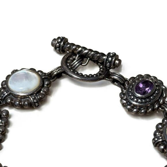 Vintage Estate Topaz, Amethyst & MOP Size 7.5 Inches Sterling Bracelet - Picture 5 of 5